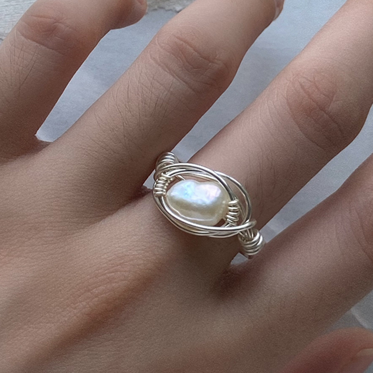 Handmade Pearl Wire Wrap Open Ring