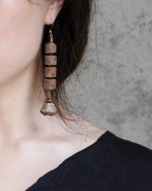 Handmade Pine Segment Long Vintage Earrings