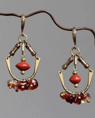 Handmade Red Bean Ruby Earrings