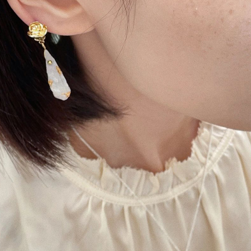 Handmade Rose Drop Shape Crystal Earrings
