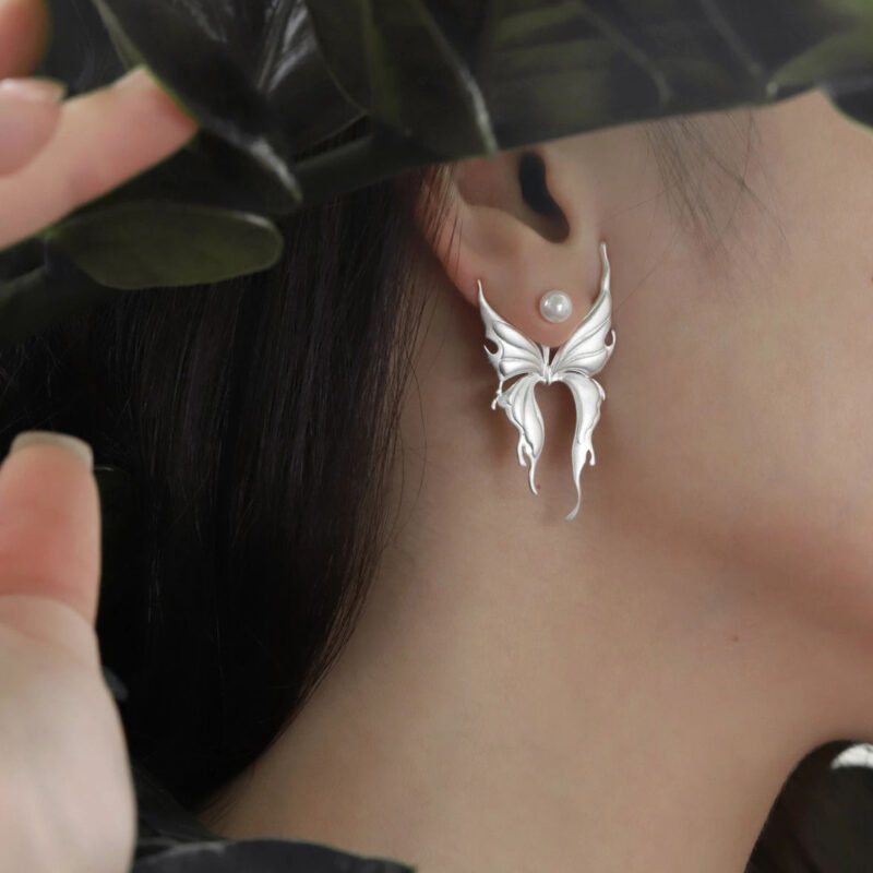 Handmade S925 Silver Butterfly Pearl Earrings