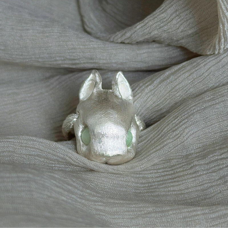 Handmade S925 Silver Rabbit Mask Open Ring
