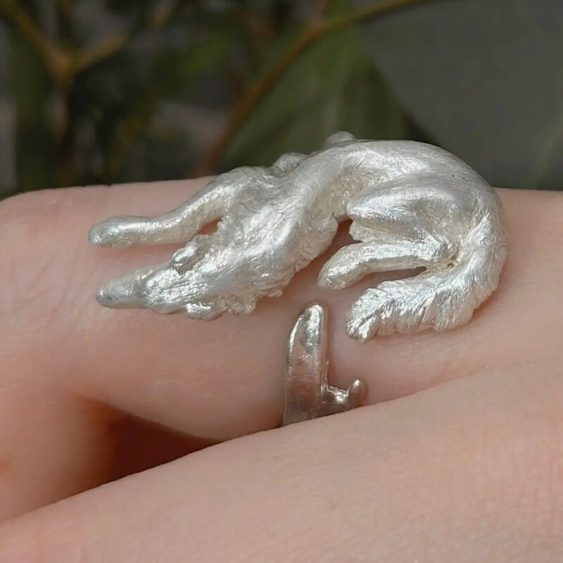 Handmade S925 Silver Wolfhound Open Ring