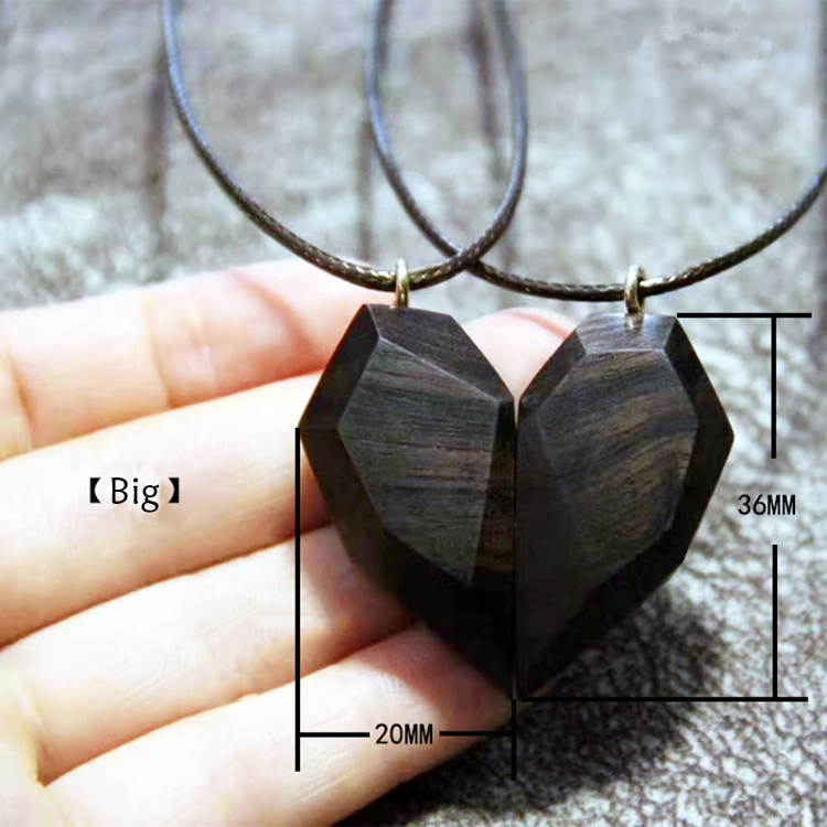 Handmade Sandalwood Heart Shape Black Couple Necklace