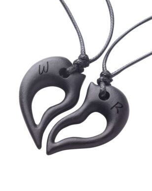 Handmade Macassar Ebony Heart Shape Dolphin Couple Necklace