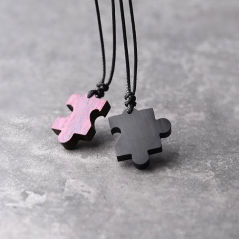 Handmade Sandalwood Puzzle Couple Necklace