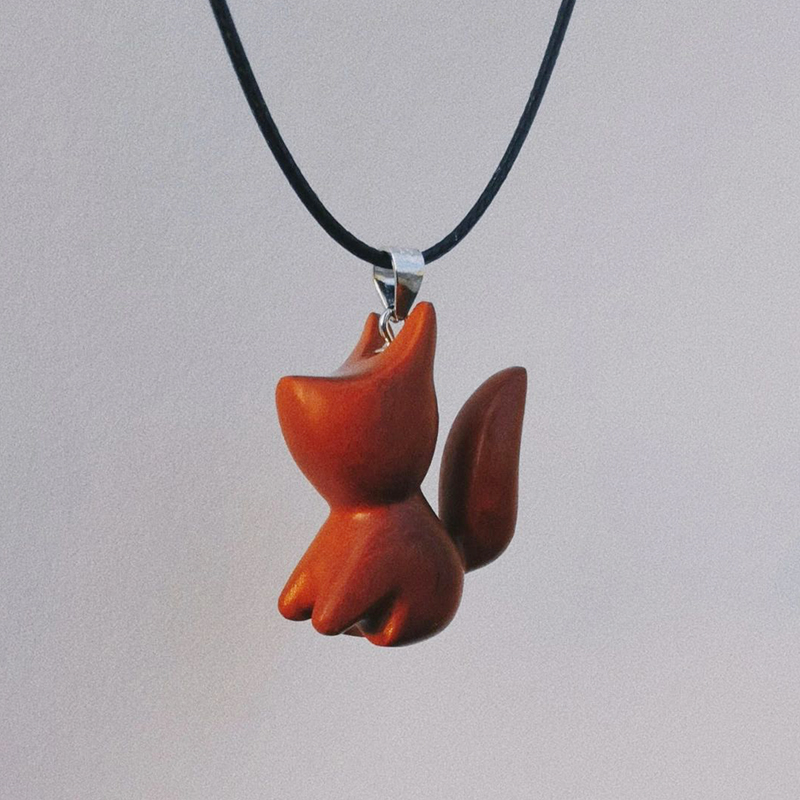 Handmade Sandalwood Red Fox Necklace