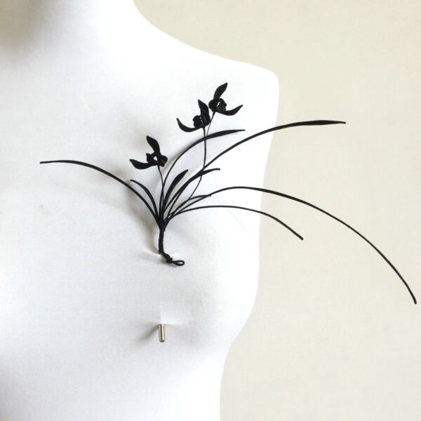 Handmade Silk Thread Black Orchid Brooch