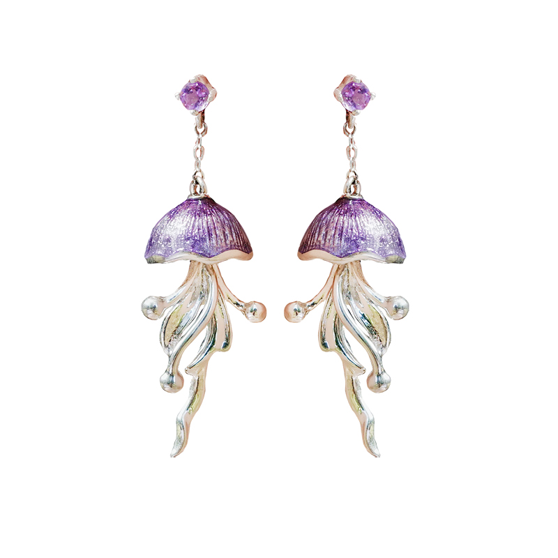 Jellyfish Enamel 999 Silver Earrings