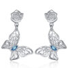 S925 Silver Blue Zircon Flower Butterfly Earrings
