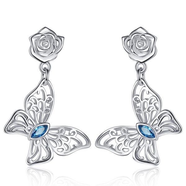 S925 Silver Blue Zircon Flower Butterfly Earrings