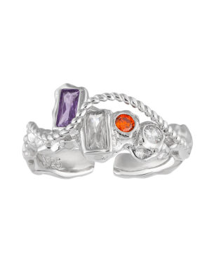 S925 Silver Chain Colorful Zircon Open Ring