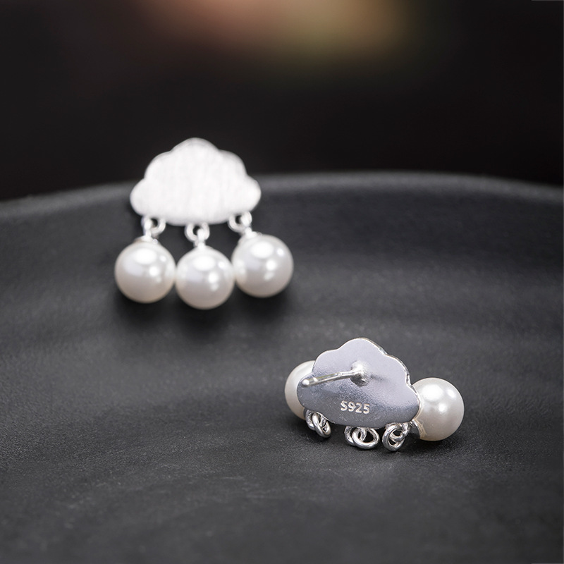 S925 Silver Cloud Pearl Raindrop Stud Earrings