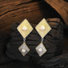 S925 Silver Color Contrast Pearl Square Earrings