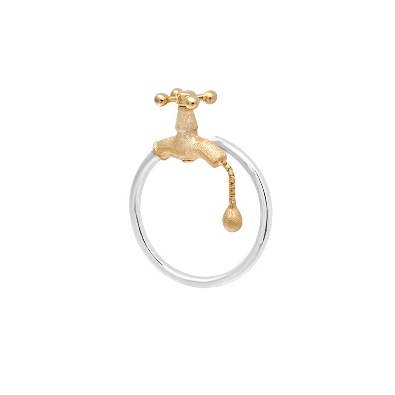 S925 Silver Cute Simulation Faucet Open Ring
