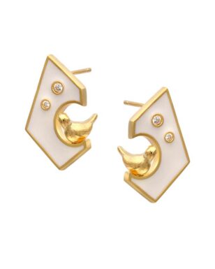 S925 Silver Epoxy Simple Geometric Bird House Stud Earrings