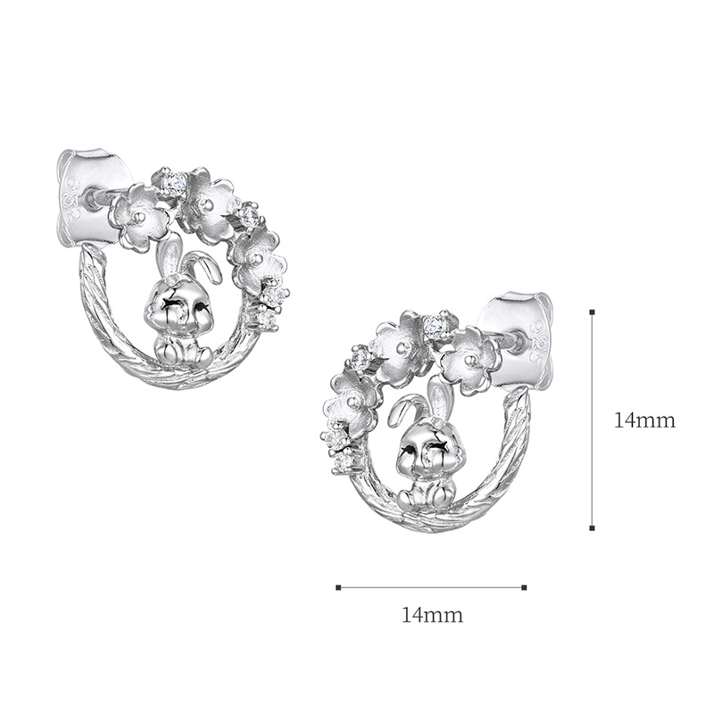 S925 Silver Flower Rabbit Stud Earrings Necklace