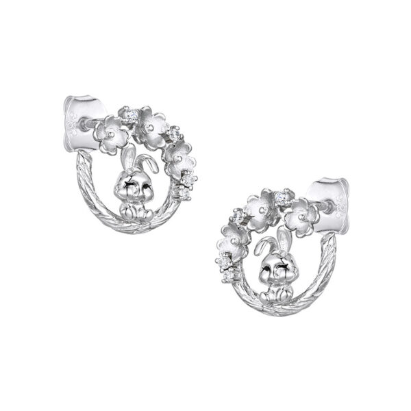 S925 Silver Flower Rabbit Stud Earrings Necklace
