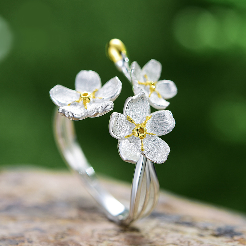 S925 Silver Forget-me-not Flower Open Ring
