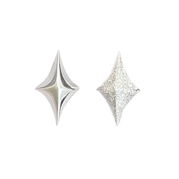 S925 Silver Four-pointed star Mismatched Glossy Frosted Stud Earrings