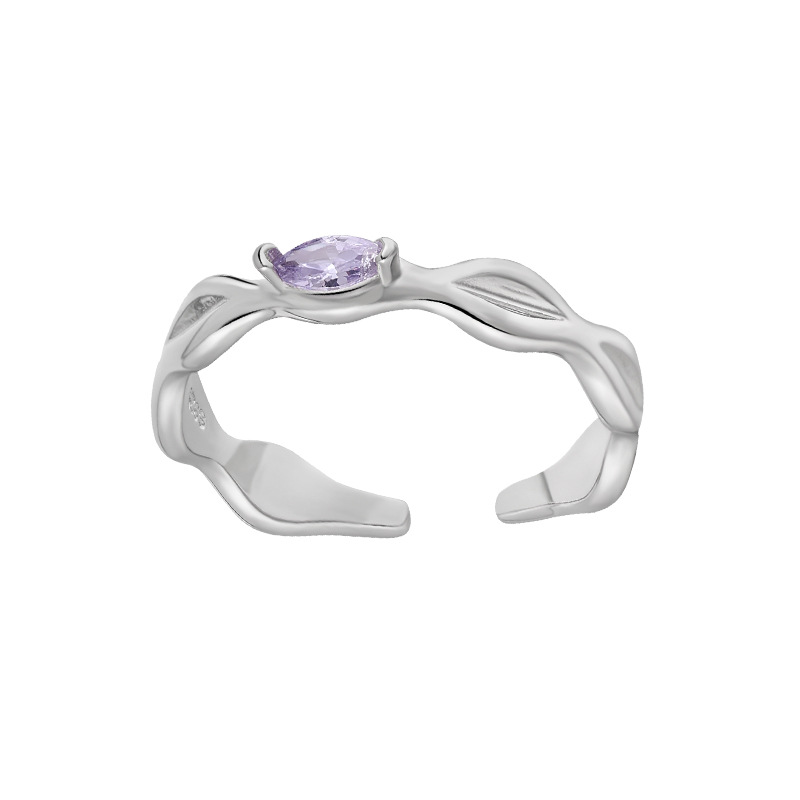 S925 Silver Geometric Rhombus Purple Zircon Open Ring