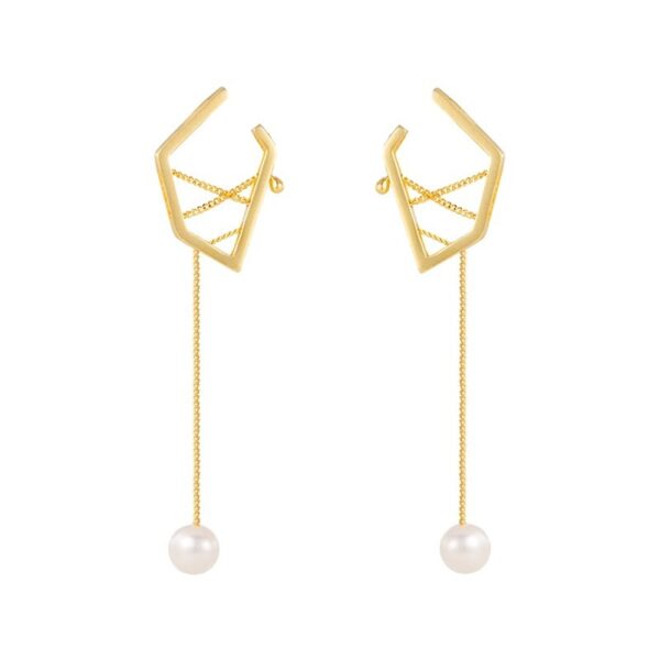 S925 Silver Geometric Tassel Pearl Earrings