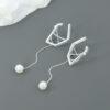 S925 Silver Geometric Tassel Pearl Earrings