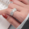 S925 Silver Geometric Textured Open Ring