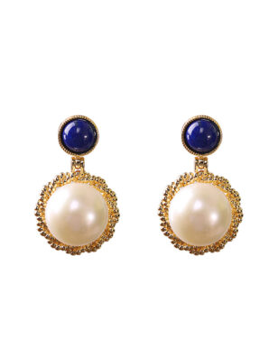S925 Silver Gold Plated Pearl Lapis Earrings
