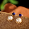 S925 Silver Gold Plated Pearl Lapis Earrings