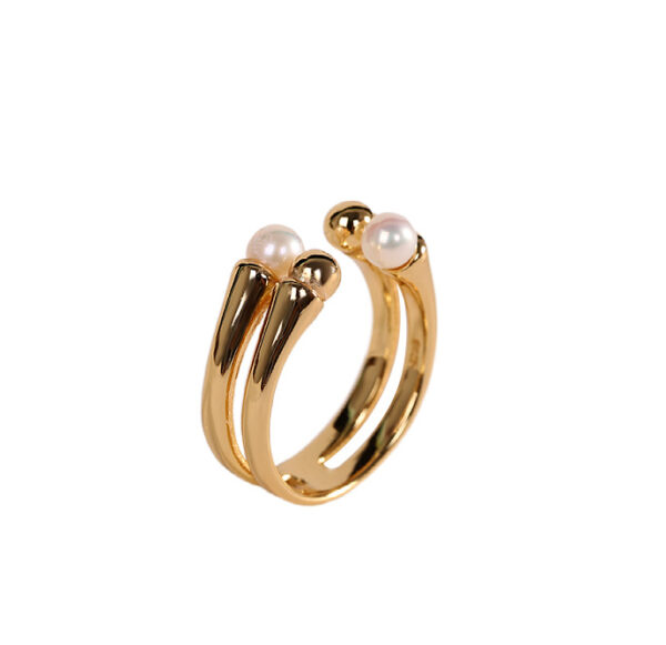 S925 Silver Gold-plated Inlaid Freshwater Pearl Open Ring