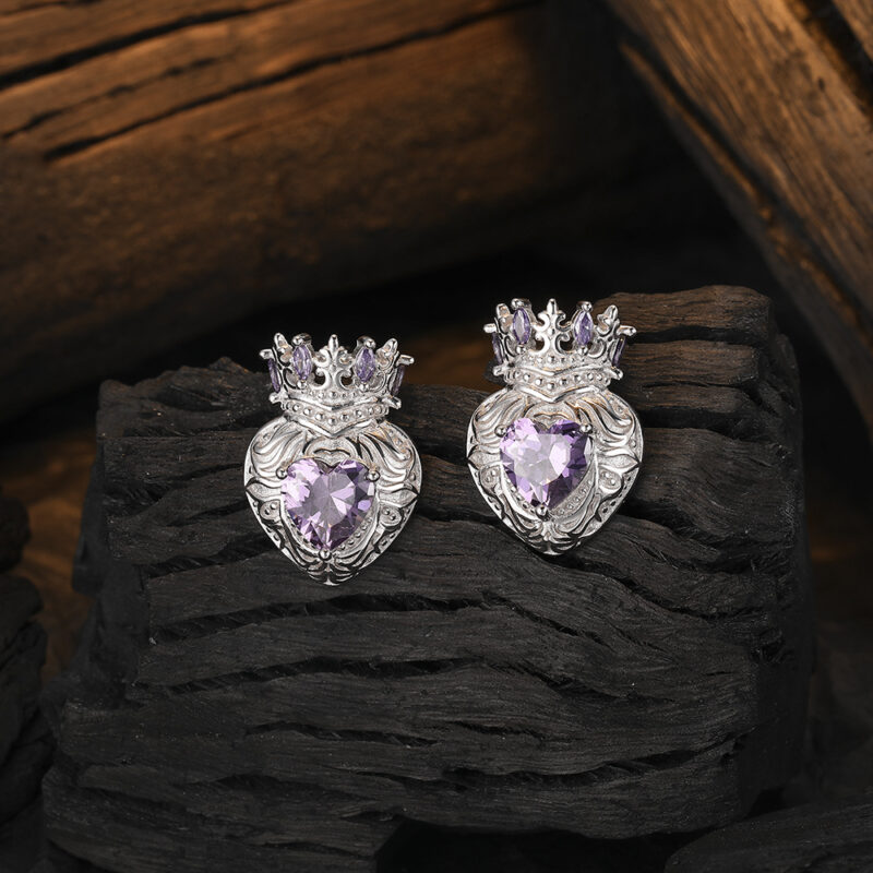 S925 Silver Heart Crown Stud Earrings