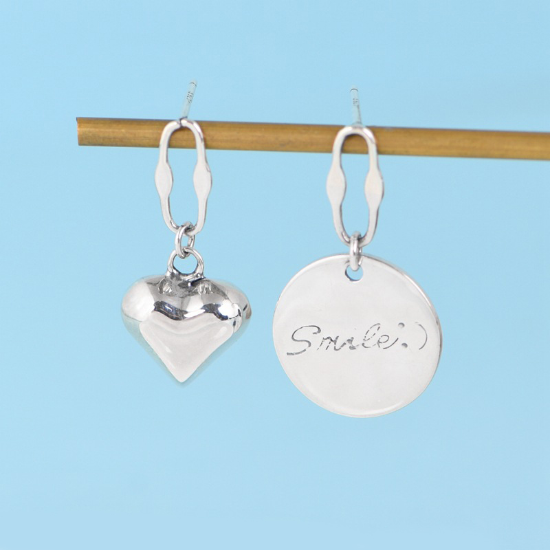 S925 Silver Heart Smiley Mismatched Earrings