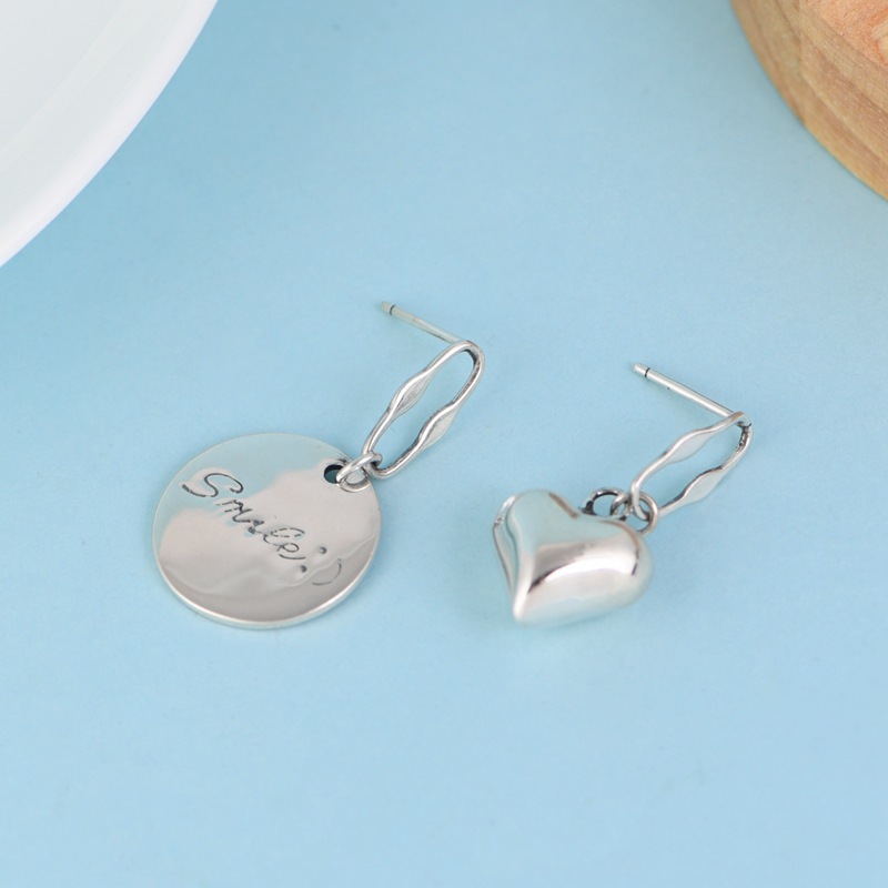 S925 Silver Heart Smiley Mismatched Earrings
