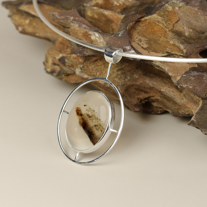 S925 Silver Inlaid Agate Pendant