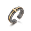 S925 Silver Inlaid Brass Cross Open Ring