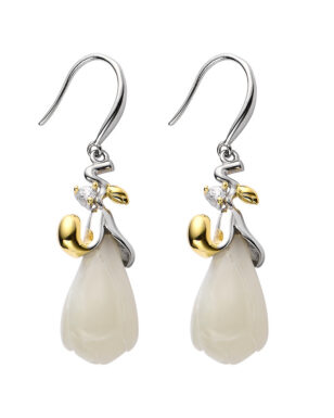 S925 Silver Inlaid Hetian Jade  Magnolia Flower Earrings