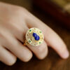 S925 Silver Inlaid Lapis Lapis Gourd Vintage Hollow Open Ring