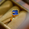 S925 Silver Inlaid Lapis Lazuli Clover Ring