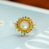 S925 Silver Inlaid Seashell Sunflower Open Ring