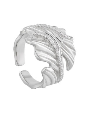 S925 Silver Irregular Texture Inlaid Zircon Open Ring