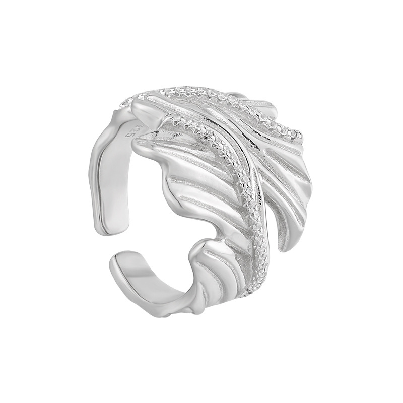 S925 Silver Irregular Texture Inlaid Zircon Open Ring