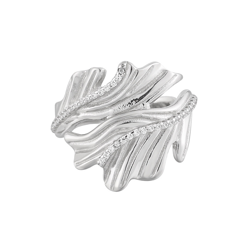 S925 Silver Irregular Texture Inlaid Zircon Open Ring