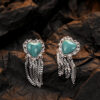 S925 Silver Natural Turquoise Heart Tassel Earrings