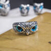S925 Silver Owl Ring Earrings Stud Pendant