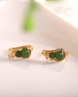 S925 Silver Plated Hetian Jade Gourd Earrings