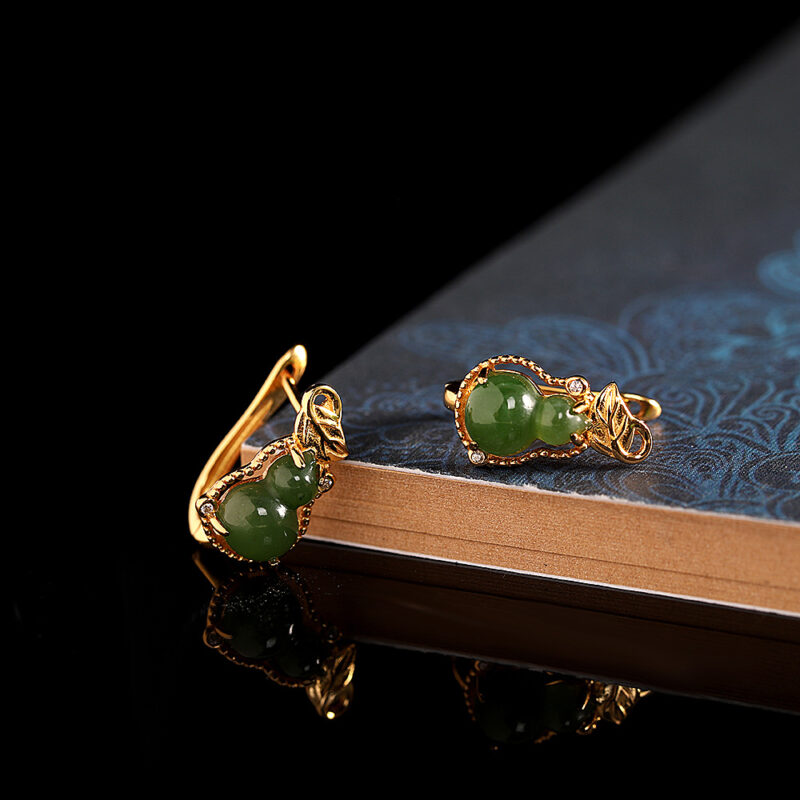 S925 Silver Plated Hetian Jade Gourd Earrings