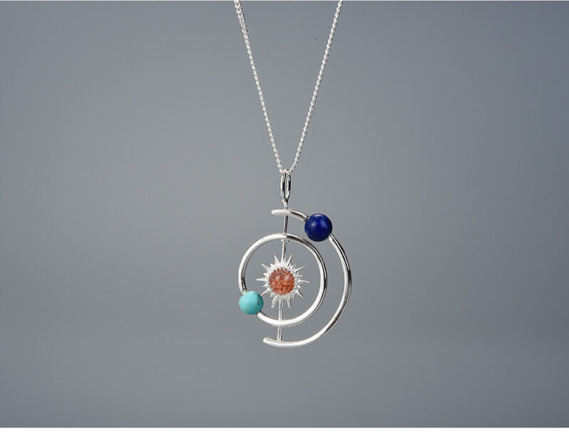 S925 Silver Solar System Natural Stone Pendant