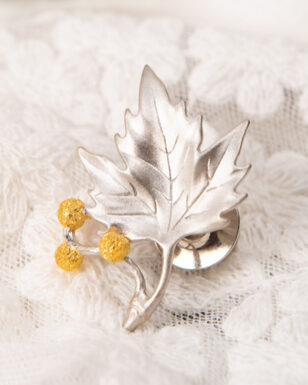 S925 Silver Sycamore Leaf Brooch