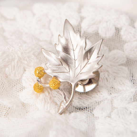 S925 Silver Sycamore Leaf Brooch